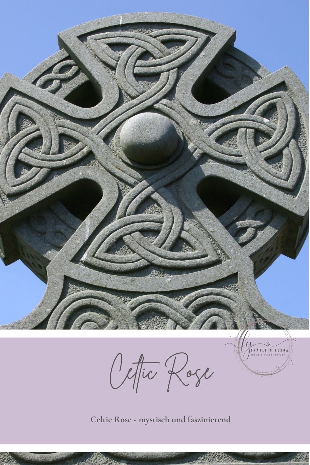 Celtic Rose -Socken Deckblatt: Illustration eines keltischen Grabsteins, Fräulein-Gerda-Logo mit mystischer und faszinierender Namensbedeutung