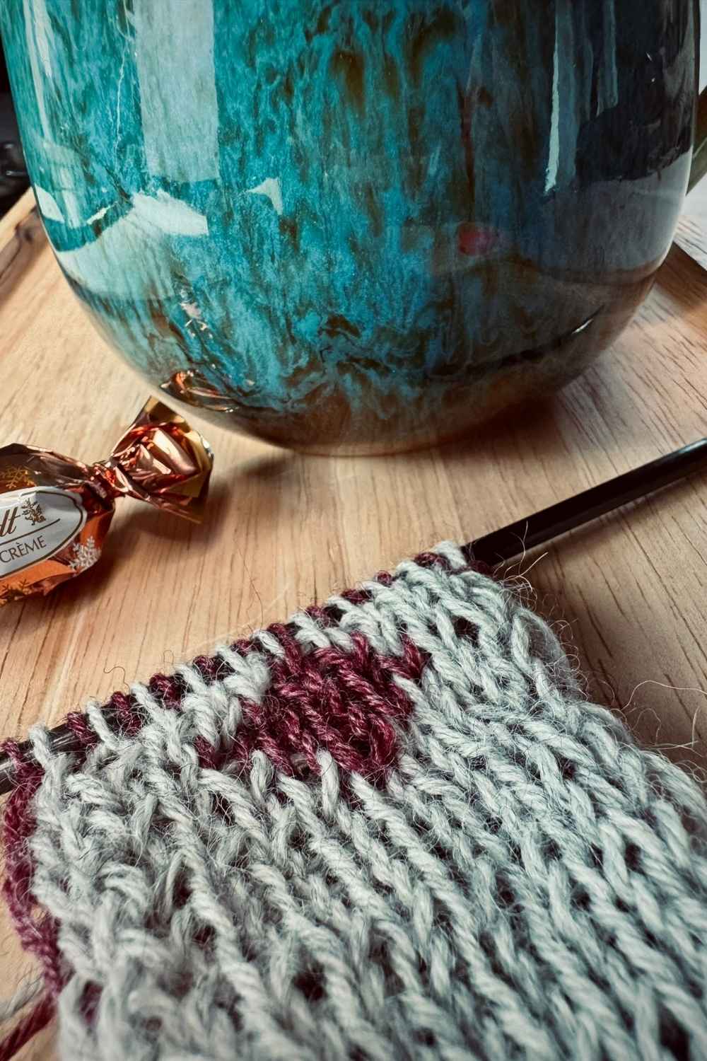 Nahaufnahme kleines Probemuster Doubleface stricken
